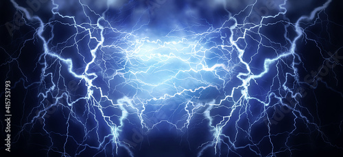 Tableau sur toile Flash of lightning on dark background, banner design