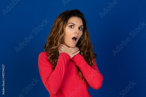 Portrait of beautiful caucasian girl with curly hair photo