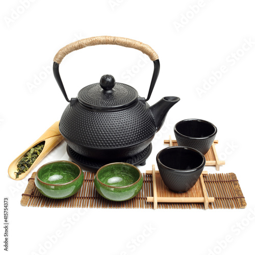 iron japanese teapot isolated on white background 