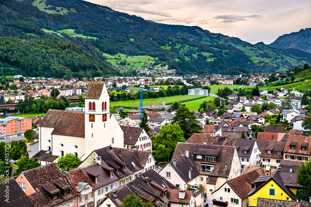 Skyline of Sargans, a town in the canton of St. Gallen in Switzerland