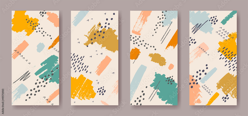 Naklejka premium set of four vertical banners with abstract brushstroke ornament