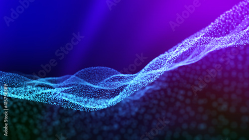Futuristic background of dots with a dynamic wave. Big data. 3d rendering.