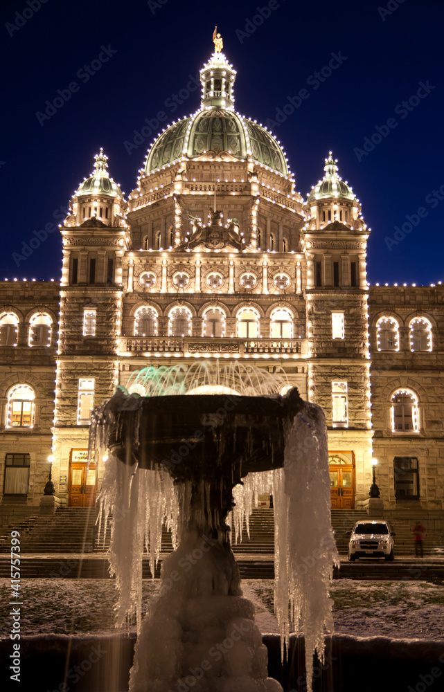 Parliament Buildings, Victoria, BC, Canada on a frozen night