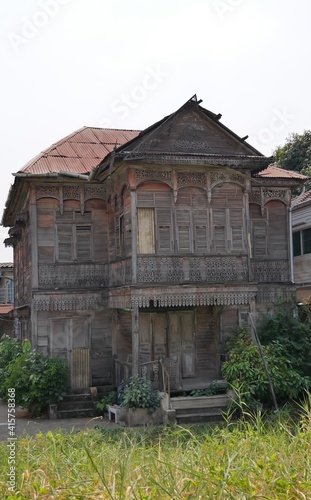 Abanoned old wooden house in Bangkok, Thailand. Thai style vintage house.