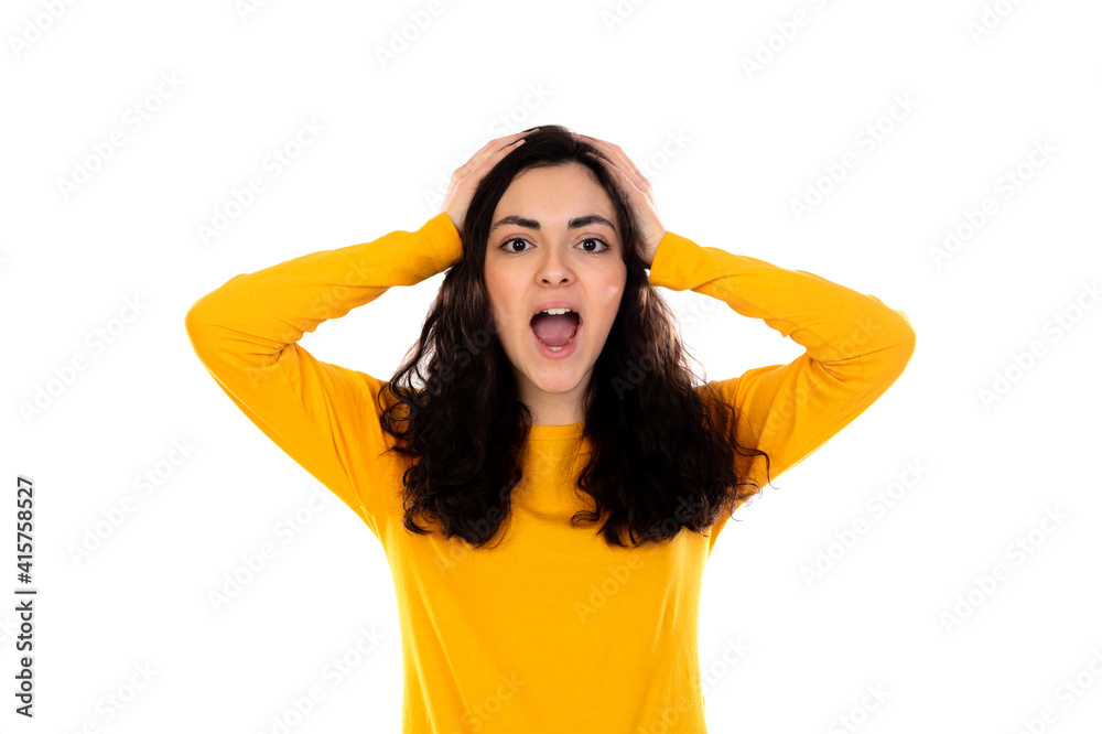 Adorable teenage girl with yellow sweater