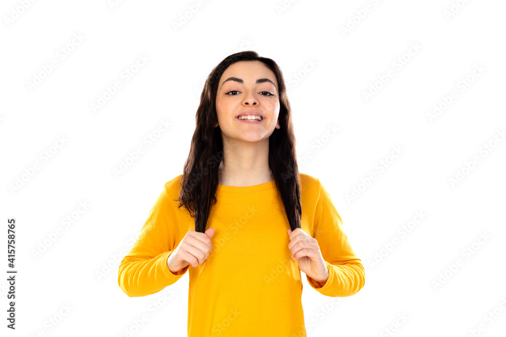 Adorable teenage girl with yellow sweater Adorable teenage girl with yellow sweater