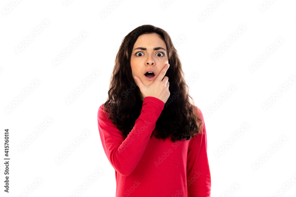 Adorable teenage girl with red sweater Adorable teenage girl with red sweater