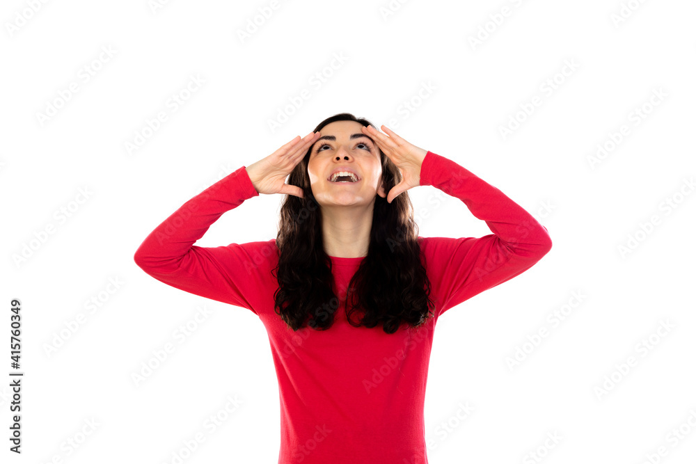 Adorable teenage girl with red sweater Adorable teenage girl with red sweater