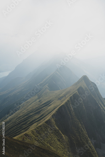 Vertical shot of Hardergrat trail in Swiss alps photo