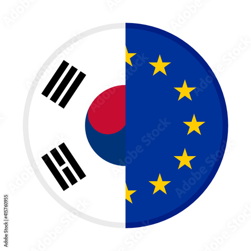 round icon with south korea and europe flags	
