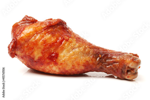 grilled chicken leg  on white background 