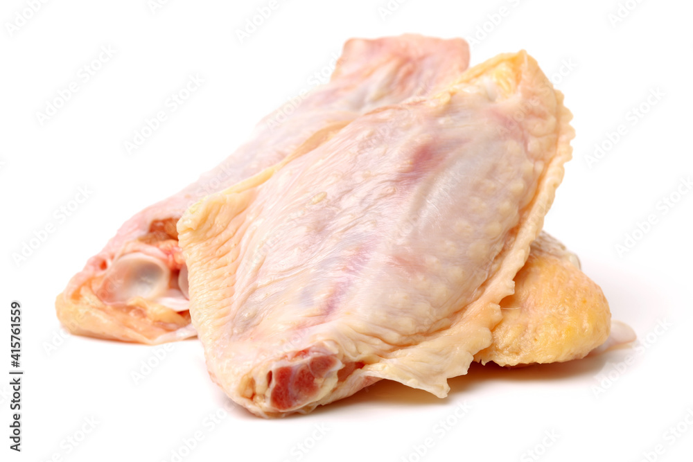 Raw chicken wings on a white background