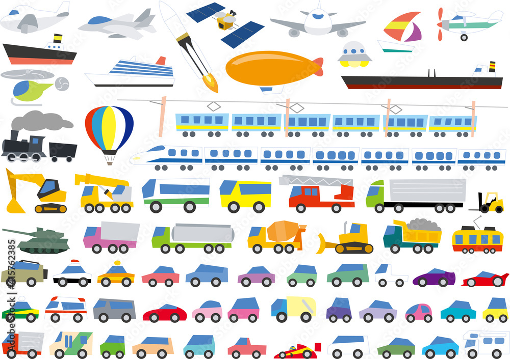乗り物 切り絵風のシンプルな情景パーツセット Stock Vektorgrafik Adobe Stock