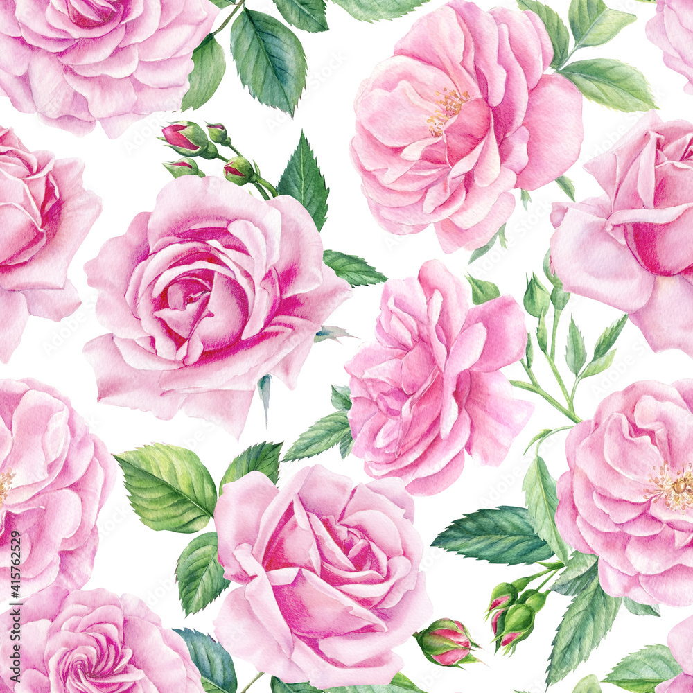 Floral seamless patterns from branches of roses, buds on an isolated background. Watercolor painting Floral seamless patterns from branches of roses, buds on an isolated background. Watercolor painting