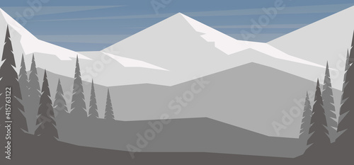 Cartoon mountain landscape in flat style. Design element for poster, card, banner, flyer. Vector illustration