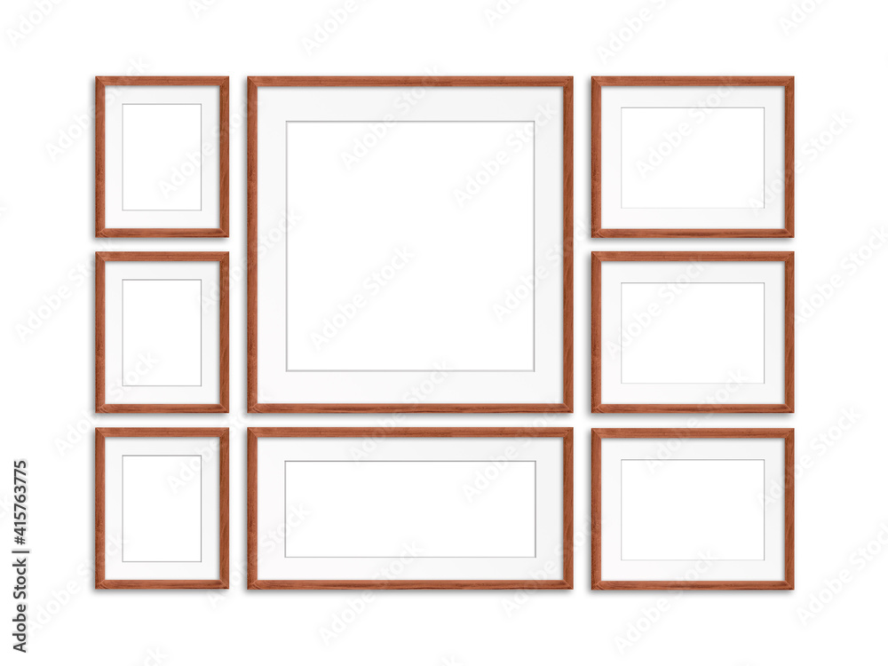 Photo frames collage, eight realistic frameworks isolated on white background, interior decor mock up Photo frames collage, eight realistic frameworks isolated on white background, interior decor mock up