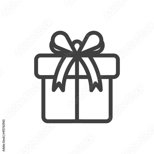 Icon of a gift box tied with a thread with a bow. A simple image of a closed box. Clean texture. Isolated vector on a pure white background.