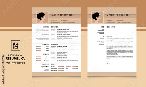 Resume format CV template board color with cover letter for job