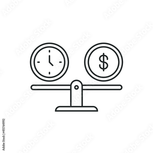 Time and money on scales icon concept line style isolated on white background. Vector illustration