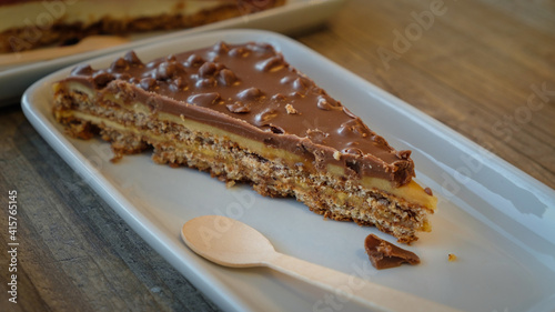 Daim cake slice with almond and chocolate speciality dessert from Sweden