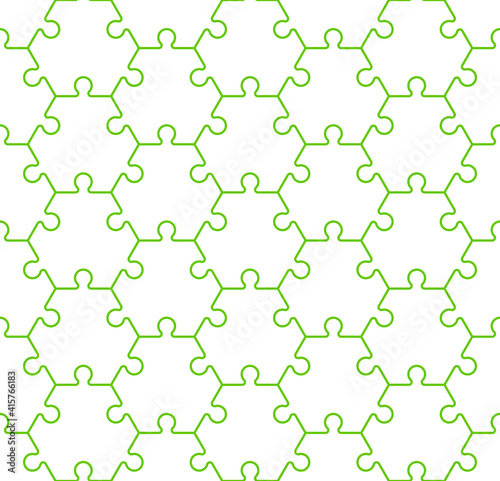 Seamless hexahedron puzzle pattern. Hexagon puzzle piece wallpaper template. banner presentation.