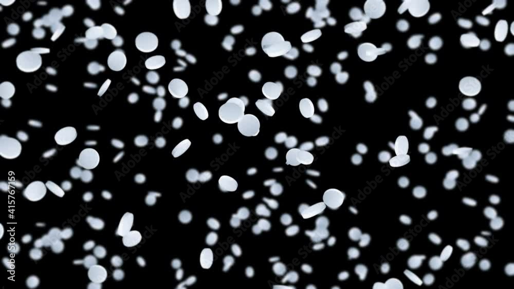 Flying many white pills on black background. Medicine concept. Tablets for treatment of diseases. 3D loop animation of medical supplies. Flying many white pills on black background. Medicine concept. Tablets for treatment of diseases. 3D loop animation of medical supplies.