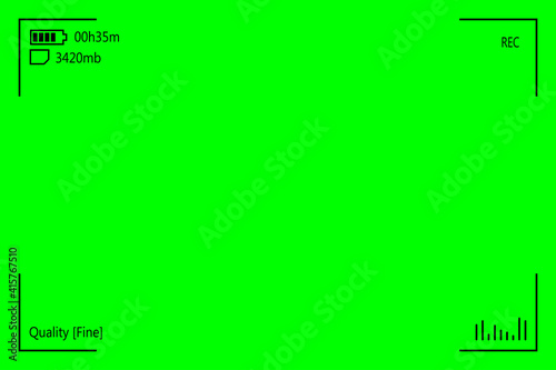 Green screen, chromakey background. Blank green background with VFX motion tracking markers. Screen of modern digital camcorders. Chroma Keyboard for keyboards, graphics and video effects