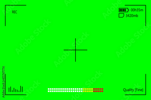 Green screen, chromakey background. Blank green background with VFX motion tracking markers. Screen of modern digital camcorders. Chroma Keyboard for keyboards, graphics and video effects