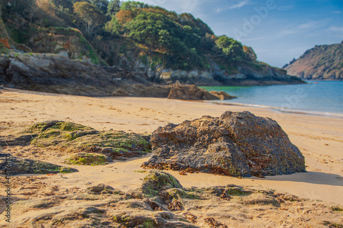 Early morning shot of the Sunny cove beach while camping overnight on the beach in sunny cove beach in Salcombe UK