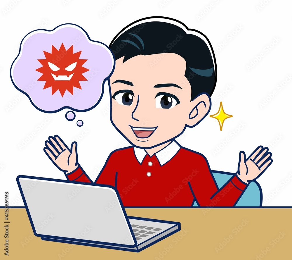 赤い長袖を着た若い男性