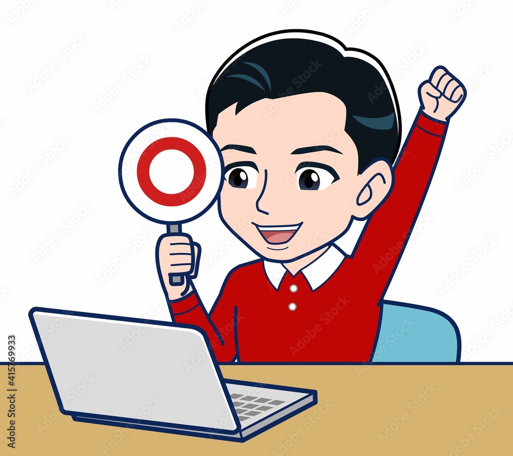 赤い長袖を着た若い男性