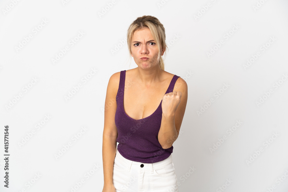 Young Russian woman isolated on white background with unhappy expression Young Russian woman isolated on white background with unhappy expression