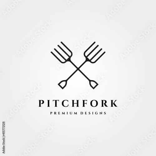 Tablou canvas pitchfork cross line icon logo vector minimal illustration design