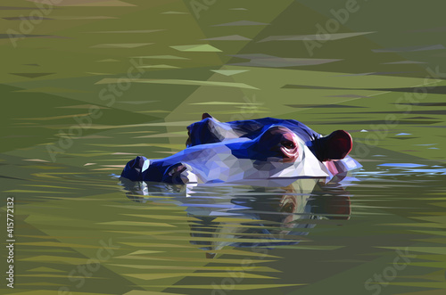 Geometrical illustration of a hippo submerged in water