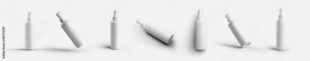 Mockup of a white plastic bottle with an atomizer, a container with a dispenser, isolated on the background. Mockup of a white plastic bottle with an atomizer, a container with a dispenser, isolated on the background.