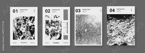 Set of abstract monochrome posters. Grunge texturs set. Modern minimal cover. Vintage placard.