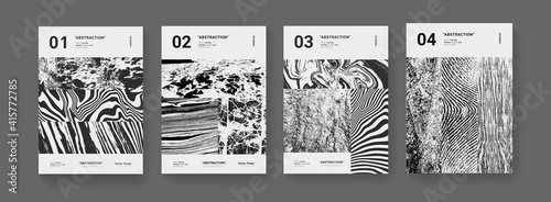 Set of abstract textured poster templates. Collection of textures. Modern minimal artwork. Vintage monochrome print.