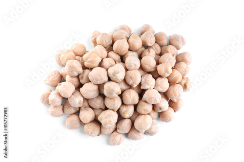 Pile of chickpeas on white background, top view. Natural food
