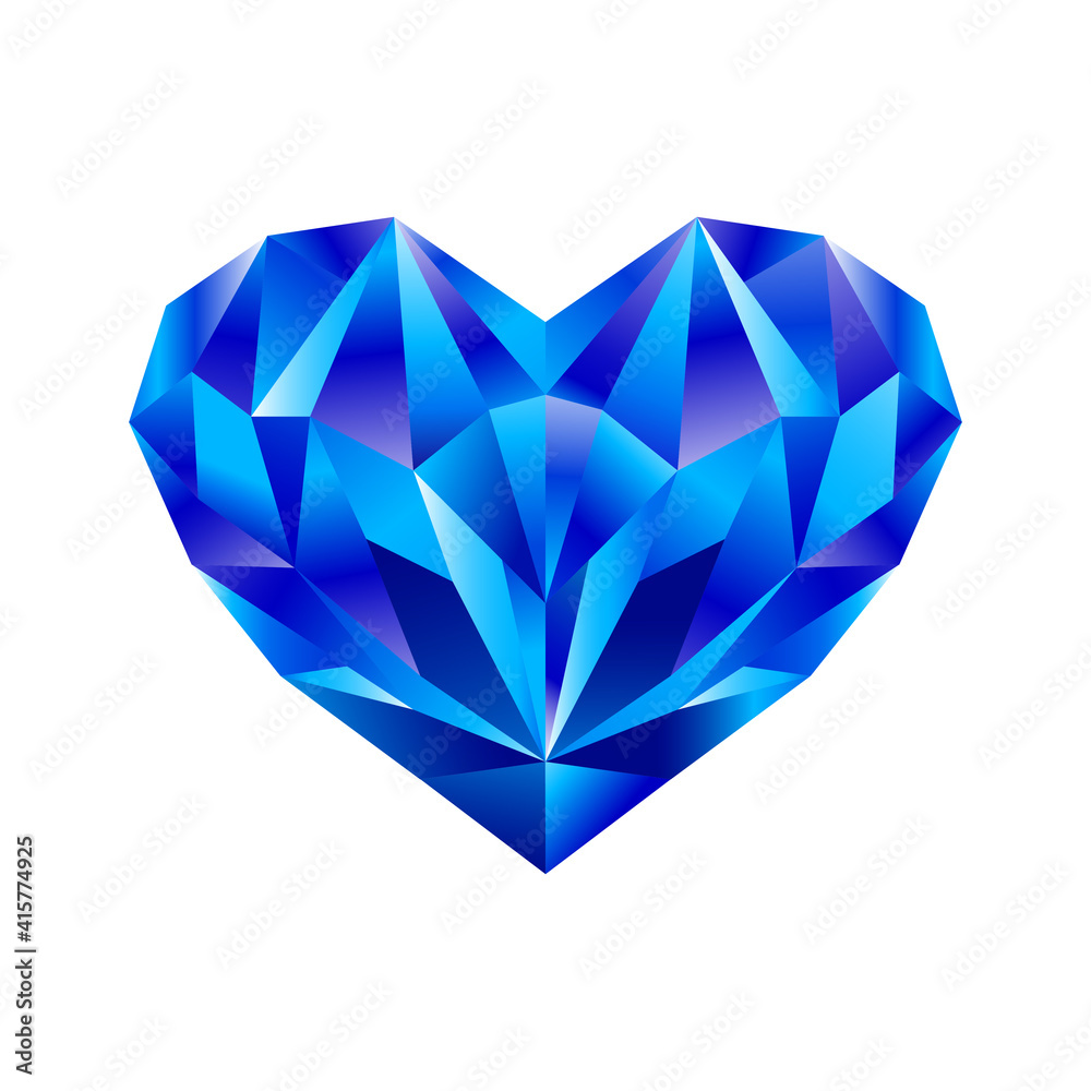 Heart shaped blue diamond in white background. Sapphire heart isolated.