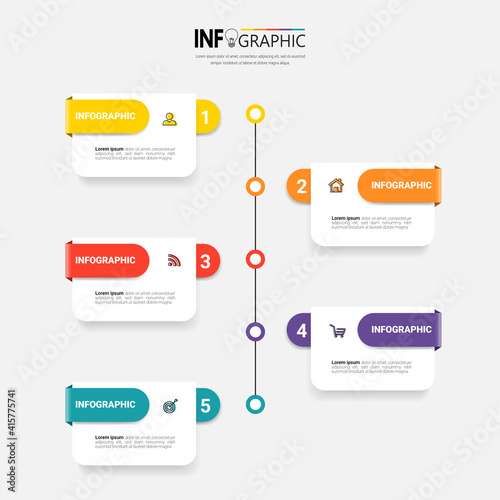 5 Steps Timeline Infographics design template.	
