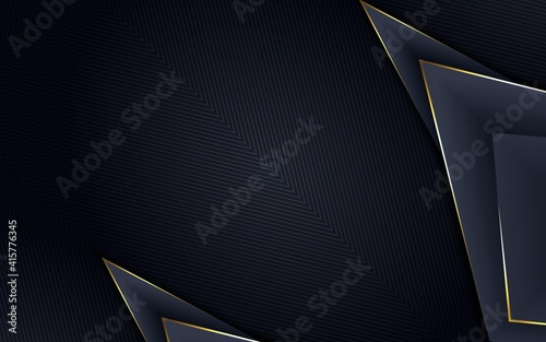 Blue background with 3D shapes and shiny yellow stripes line, abstract background design