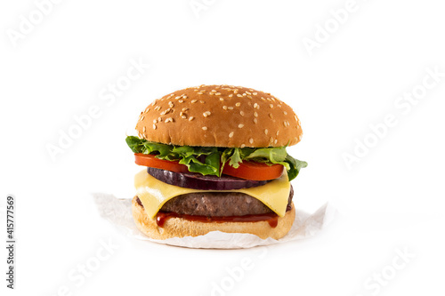 Cheeseburger with beef,tomato, lettuce and onion