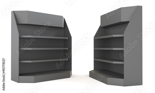 Black POS POI Cardboard Floor Display Rack For Supermarket, Blank Empty Showcase Display With Shelves.