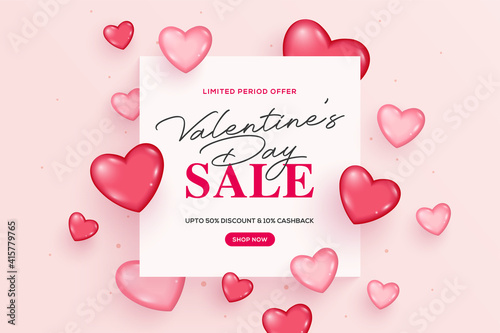 Creative valentine's day sale background. Romantic composition with hearts. Vector illustration. Wallpaper, flyers, invitation, posters, brochure, banners, ads, coupons, promotional material.