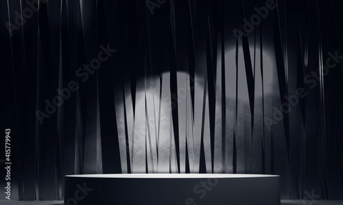Empty Platorm Dark Scene Studio Or Pedestal For Display, 3D render