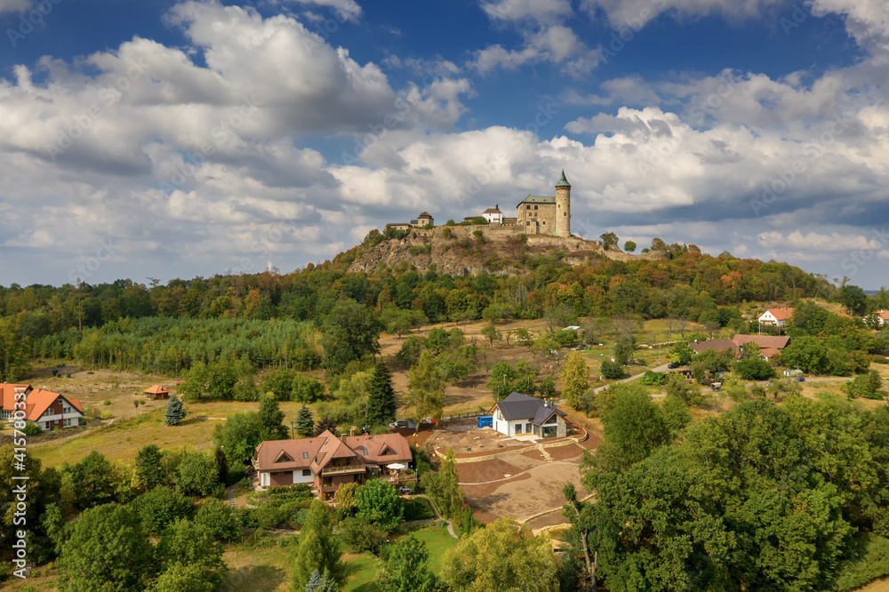 Beautiful medieval castle Kunětická hora from plane