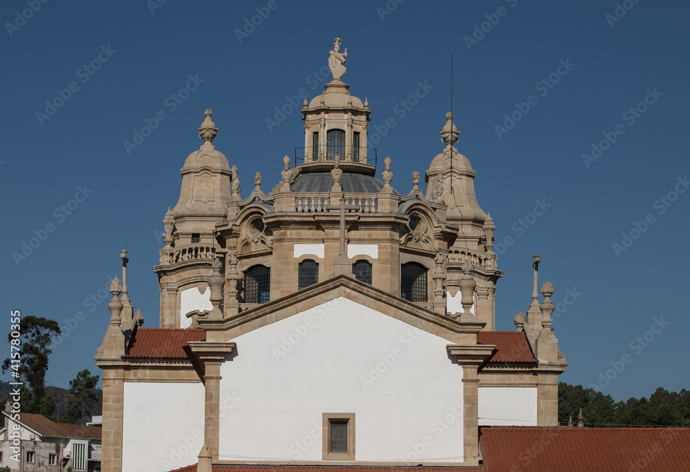 Rear facade of Sao Miguel de Refojos monastery in Cabeceiras de Basto, Portugal