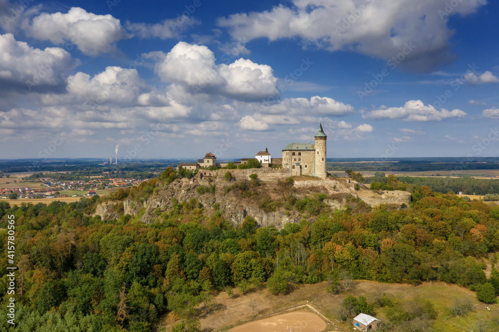 Beautiful medieval castle Kunětická hora from plane