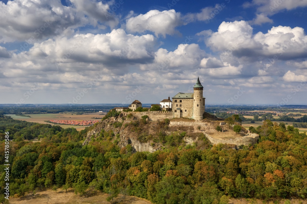 Beautiful medieval castle Kunětická hora from plane
