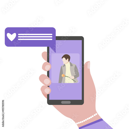 Mobile dating app. Girl exchanging messages. Date invitation. Vector illustration